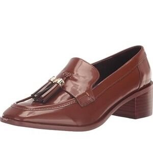 Franco Sarto Women's L-Donna‎ Brown Paten Leather Loafers Size 6.5 Gold Tassels